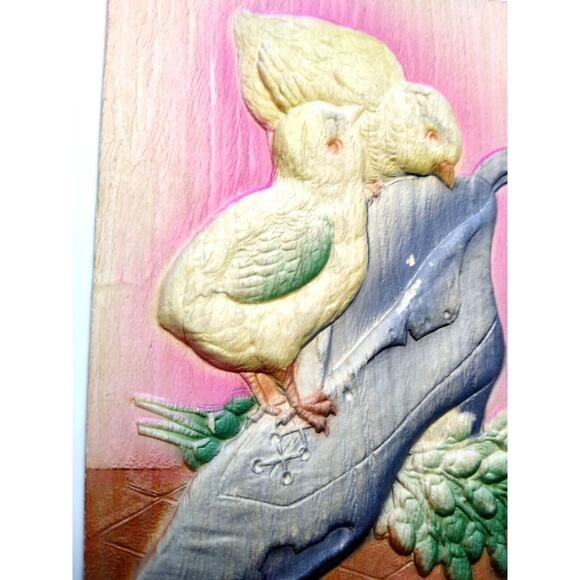 Easter Postcard Thick 3-D Raised Image Shoe Baby Chicks 1911 Vintage Airbrushed - Picture 2 of 4